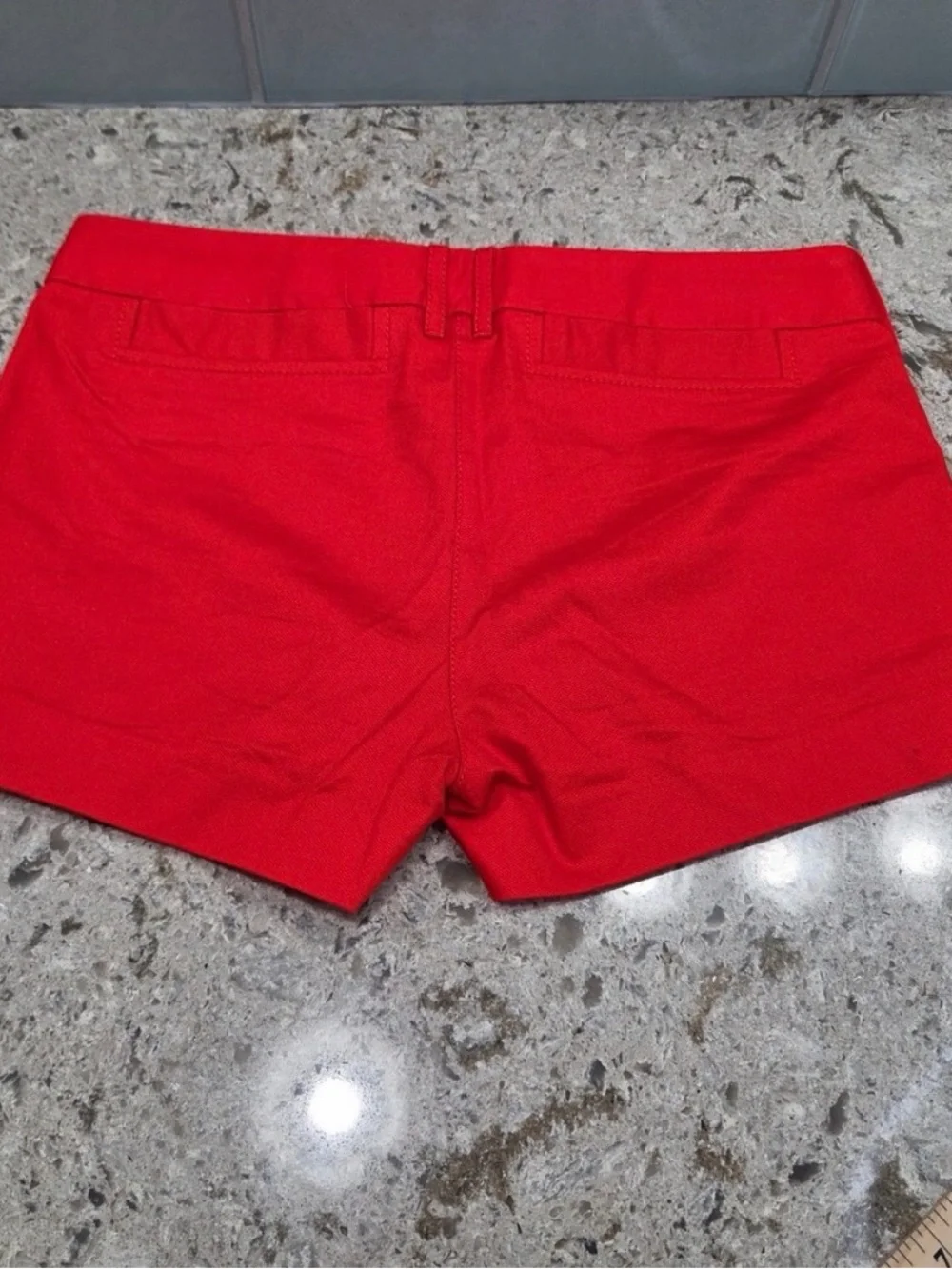 Tory Burch Orange/Red Bright Cotton Shorts‎ Gold Logo Button Size 4